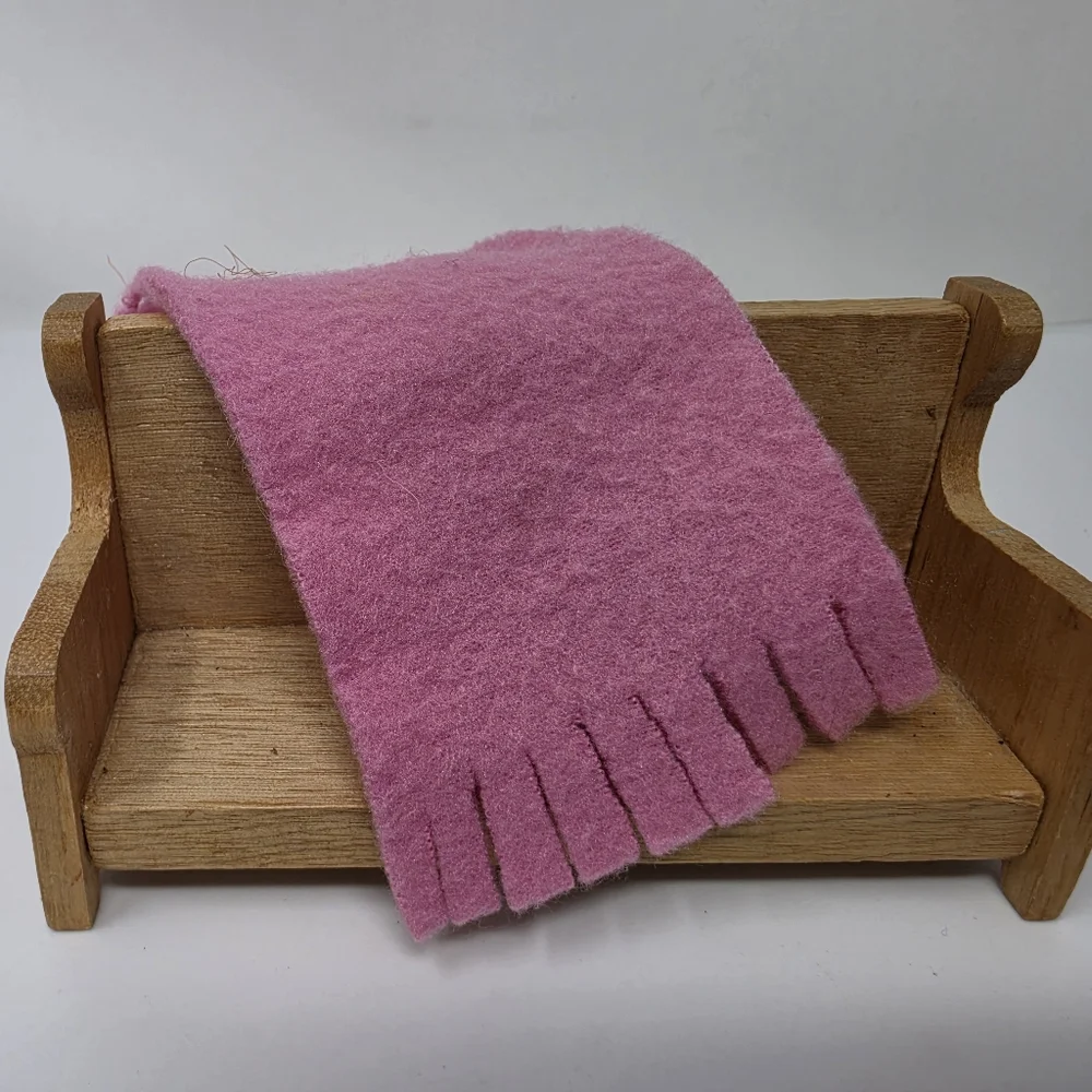Wooden Doll Furniture with Pink Prrend Play Blanket